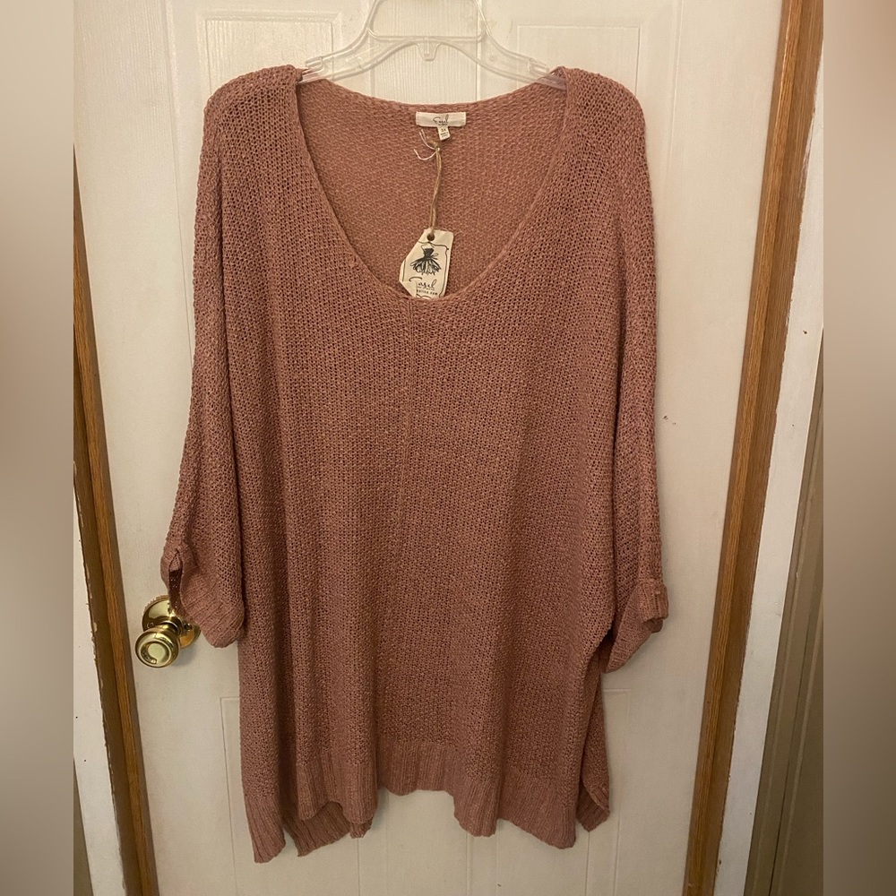 Easel Dusty Rose Oversized V-Neck Knit Beach Sweater